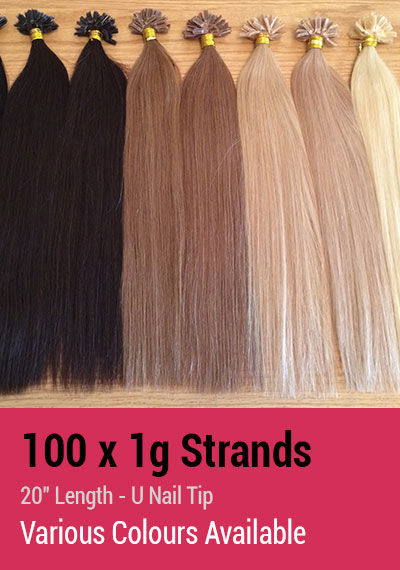 100 x 1g Strands - 20" Length - U Nail Tip - Indian Remy Hair Extensions